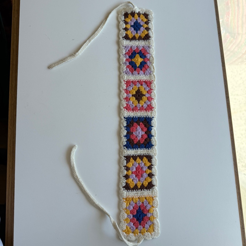 Handmade Crochet Granny Square Headband Boho Retro Multi Color Hair Wrap Tie